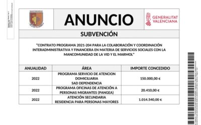 Mancomunidad de la Vid y el Mármol – Anuncio subvención Contrato Programa 2021-2024 para la colaboración y coordinación interadministrativa y financiera en materia de servicios sociales