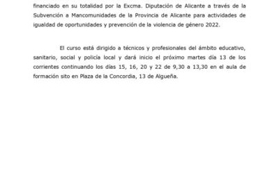 Mancomunidad de la Vid y el Mármol – Anuncio curso de formación especializada en violencia de género y adolescencia