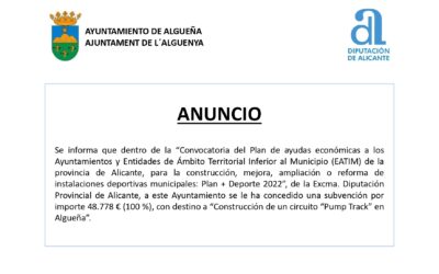 ANUNCIO – Subvención con destino a «Construcción de un circuito -Pump Track- en Algueña»