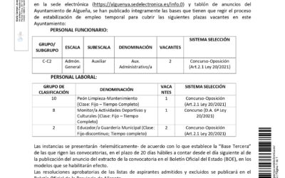 ANUNCIO CONVOCATORIA Y BASES PROCESO EXTRAORDINARIO DE ESTABILIZACIÓN – OEP 2022