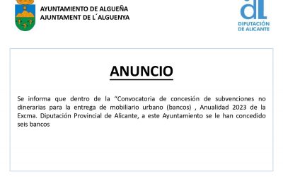 ANUNCIO – Subvención dentro de la convocatoria para la entrega de mobiliario urbano, con destino a seis bancos