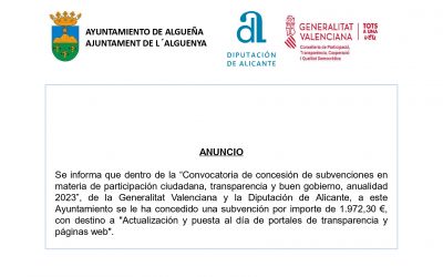 ANUNCIO – Subvención con destino a «Actualización y puesta al día de portales de transparencia y páginas web»