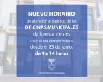 NUEVO HORARIO DE ATENCIÓN AL PÚBLICO DE LAS OFICINAS MUNICIPALES