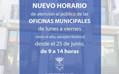 NUEVO HORARIO DE ATENCIÓN AL PÚBLICO DE LAS OFICINAS MUNICIPALES