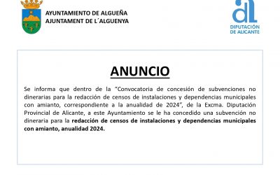 ANUNCIO – Subvención para la redacción de censos de instalaciones y dependencias municipales con amianto, anualidad 2024