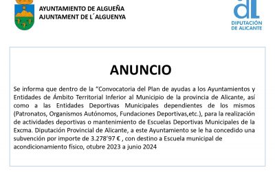 ANUNCIO – Subvención con destino a “Escuela municipal de acondicionamiento físico, octubre 2023 a junio 2024”