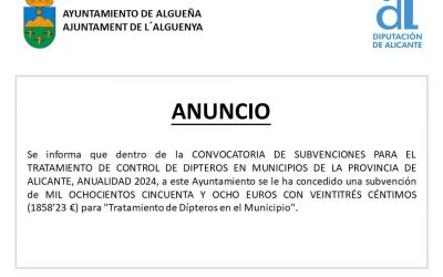 ANUNCIO – Subvención con destino a “TRATAMIENTO DE DÍPTEROS EN EL MUNICIPIO”