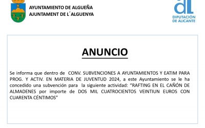 ANUNCIO – Subvención con destino a “RAFTING EN EL CAÑÓN DE ALMADENES”