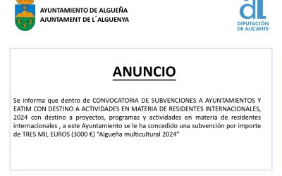 ANUNCIO – Subvención con destino a “Algueña multicultural 2024”