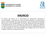 ANUNCIO - Subvención con destino a "Sufragar parte de los costes de recogida y transporte de residuos domésticos (Línea de subvención 2)"