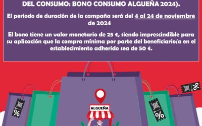 PLAZO DE ADHESIÓN DE ESTABLECIMIENTOS COLABORADORES CAMPAÑA DE FOMENTO DEL CONSUMO: “BONO-CONSUMO ALGUEÑA 2024”