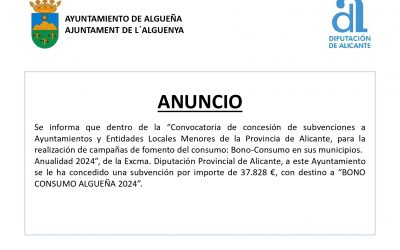 ANUNCIO – Subvención concedida con destino a “BONO CONSUMO ALGUEÑA 2024”