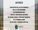 AVISO - Servicio de recogida de basura y Mercado Dominical