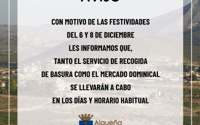 AVISO – Servicio de recogida de basura y Mercado Dominical