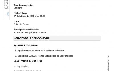 ANUNCIO – Convocatoria Sesión Pleno Ordinario, 17 febrero 2025
